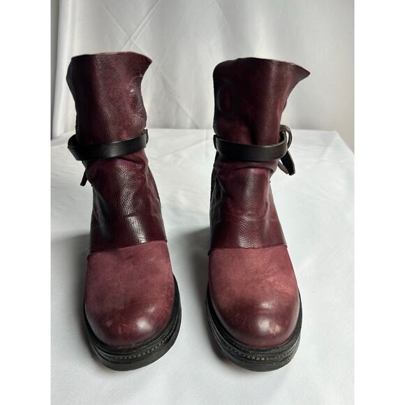 Women's A.S.98. Airstep Burgundy floral Leather Biker Ankle Boho Boots Sz37 EUR - Picture 3 of 12